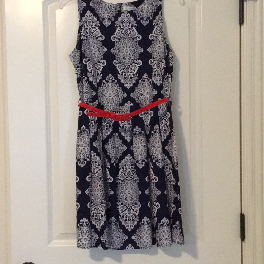 Charming Charlie M navy, white dress , red belt